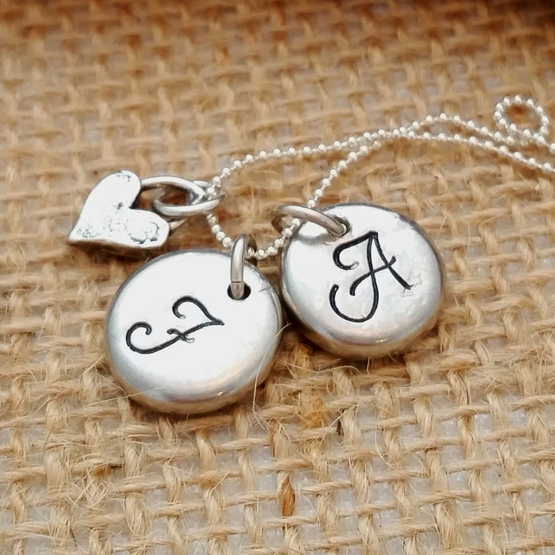 Monogram Necklace Pewter and Sterling Silver Pebble Necklace Etsy