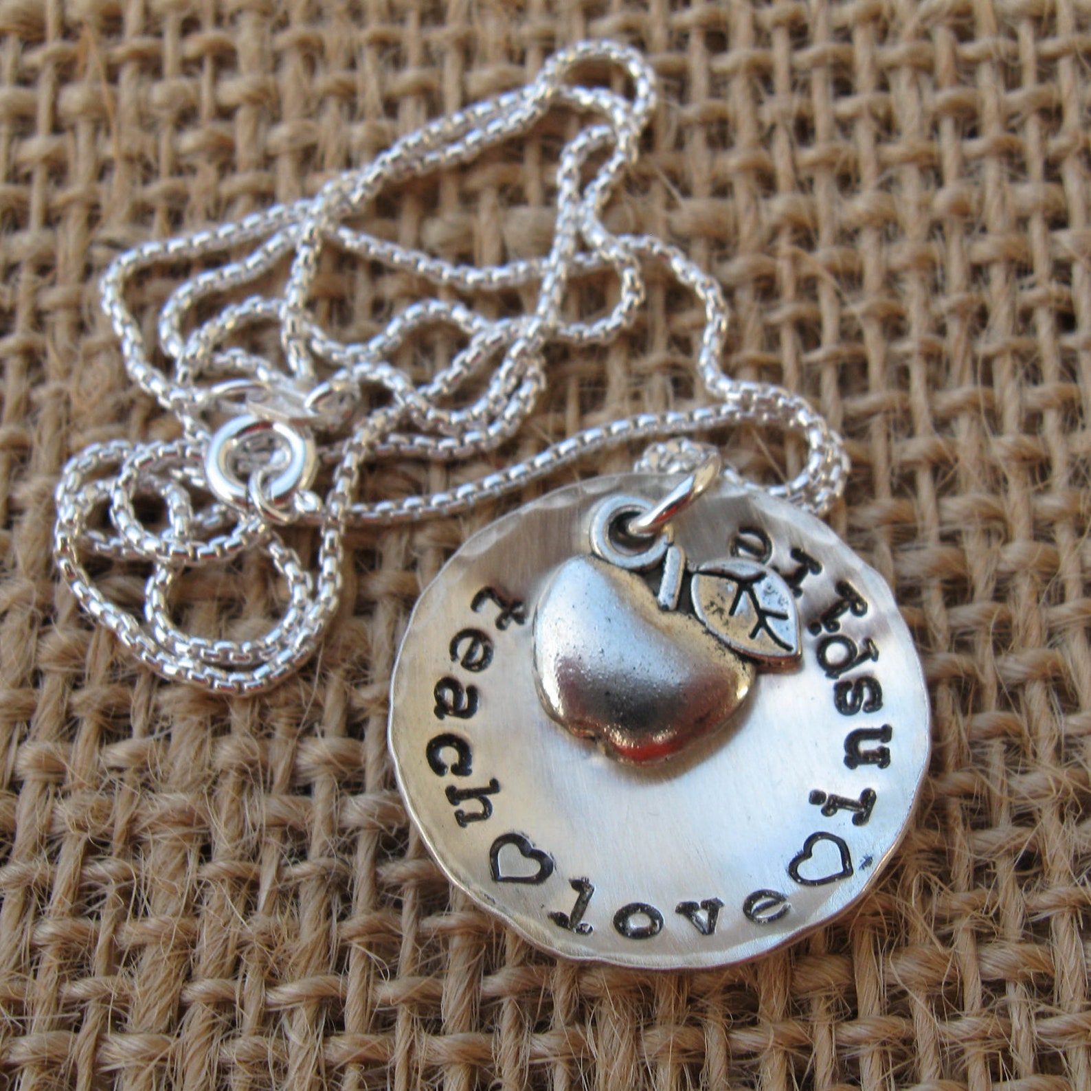 Teacher Necklace Teacher Gift teach Inspire Love Etsy