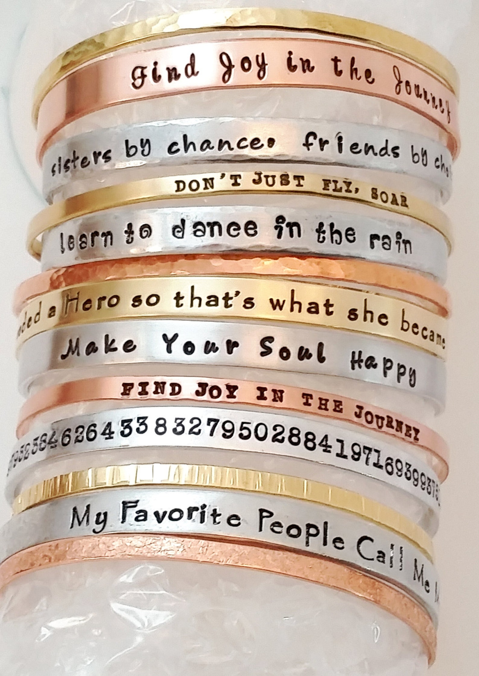 Personalized Stacked Cuff Stacked Bracelets Hand Stamped Etsy