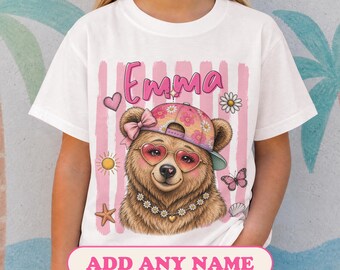 Custom Name Bear PNG, Coquette Sublimation Design, Personalized Girls Birthday Shirt, Summer Beach DTG