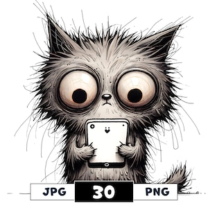30 Funny Pets Clipart Set, Quirky Cat & Dog PNG, Humanized Animals (Instant Download)