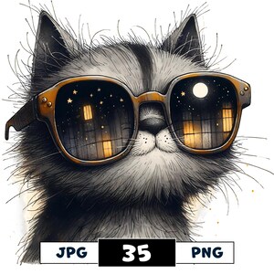 Akvarell rolig katt clipart-paket, nyckfulla googly eyes PNG (kommersiellt bruk, digital nedladdning)