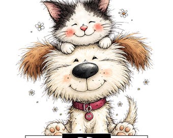 Whimsical Watercolor Puppy Kitten Clipart Bundle | Storybook Ink Wash PNGs (Digital Download)