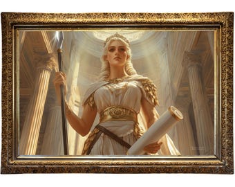 Minerva Wächterin der antiken Stadt Wandkunst | Römische Göttin der Weisheit Poster | Klassische Mythologie Poster | Die Print Saga Kollektion