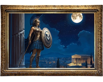 Athena Wisdoms Vigil Wall Art | Greek Goddess of Wisdom Print | Ancient Greece Mythology Poster | Olympian Deity Artwork | The Print Saga