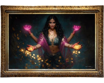 Lakshmi Hindu Goddess Wall Art | Lakshmis Blessing | Diwali Decor | Goddess of Prosperity Poster | The Print Saga Art