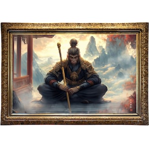 Sun Wukong Wall Art | Monkey King Chinese Mythology Print | Ruyi Jingu Bang Artwork | Mythological Artwork by The Print Saga