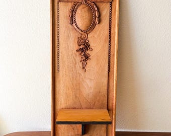 Vintage Carved Wood Wall Shelf Eastlake Style Victorian Rose Floral Display