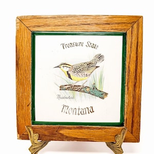 Vintage Montana Treasure State Meadowlark Keramikplatte Underlägg Väggplakett Förgylld