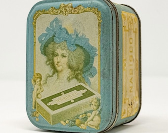 Lata vintage Nabisco com estampa de dama azul, estilo vitoriano, da marca Bristol Ware.