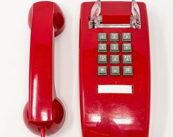 Cortelco 255447-VBA-20M RED Push Button Wall Phone Telephone Single Line