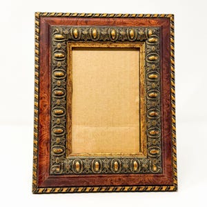Vintage Hollywood Regency Picture Frame Faux Burl Wood Gold Ornate 4x6 Photo