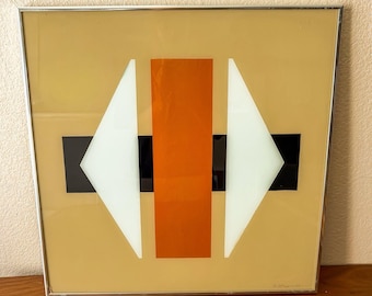 Vintage MCM Dagenais Malowane od tyłu szkło Op Art Space Age Geometryczne Podpisane