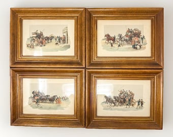 Set 4 Vintage Horse Carriage Prints Framed Victorian English Coaching Wall Art