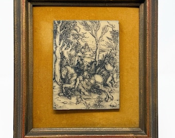 Artini Engraving Horseman Caravelle Ivory Tone Plaque Framed Vintage