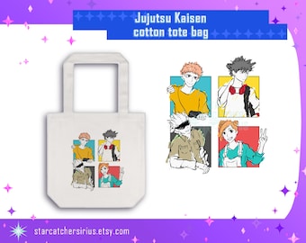 JJK・Bolso de mano de algodón con diseño de anime de 16,5 pulgadas (Lost in Paradise, color blanco crema)