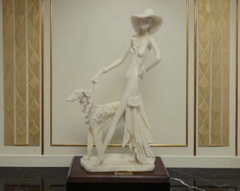 A. SANTINI Vintage Figurine Art Deco LADY With Borzoi DOG 17