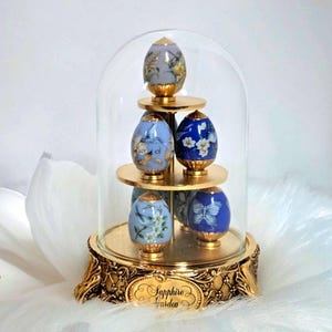 Fabergé Franklin Mint Limited Edition Blau „Sapphire Garden“ Ei Étui Display 1990 Ostereier Dekor Tischporzellan Herzstück