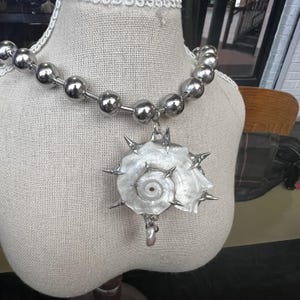 Spiky Seashell Necklace: [Series #2] Punk Necklace, Handmade Soldering Shell Pedant, Alternative Accessories, Dark Goth Style