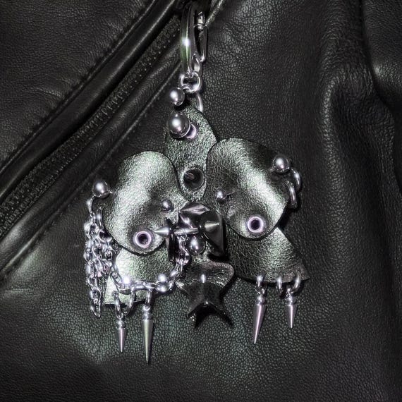 Pierced Orchid Keychain: Gothic Leather Orchid Bag Charm
