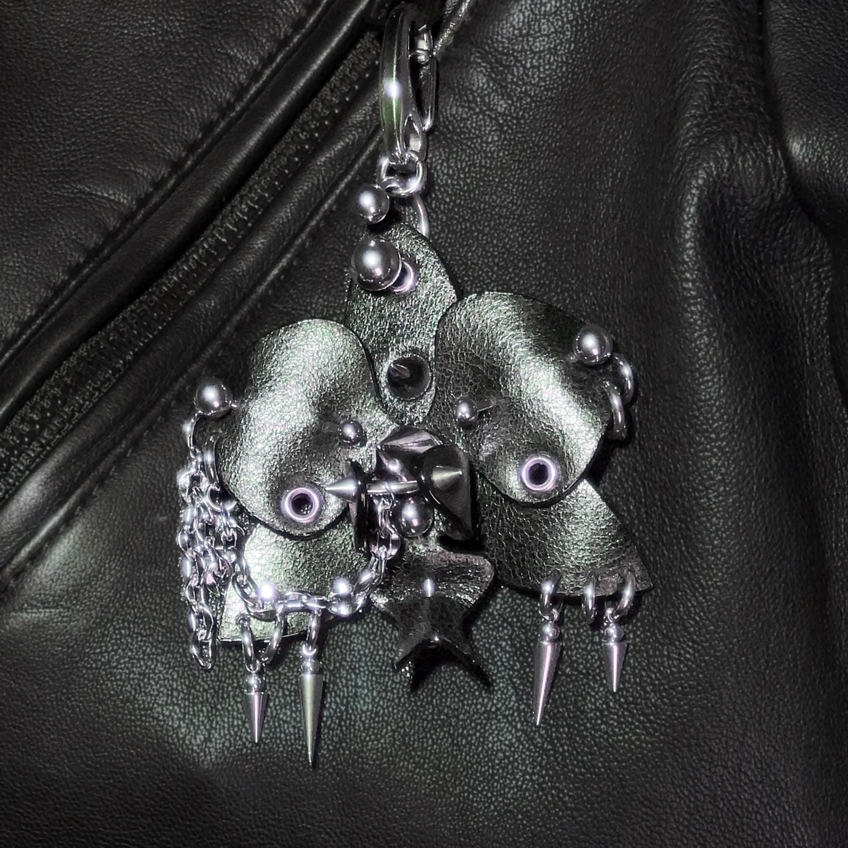 Pierced Orchid Keychain: Gothic Leather Orchid Bag Charm