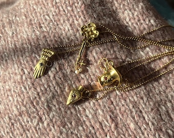 Tiny Brass Magic Necklace: Vintage Style Crystal Talisman Jewellery