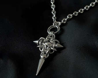 Chainmail Necklace: [Steel Cross] Stainless Steel, Handmade Medieval Byzantine, Renaissance, Gothic Pieces