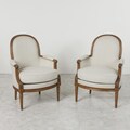 Pair of Antique French Louis XVI Style Armchairs – Carved Wood Frame & Upholstered Seats product logo