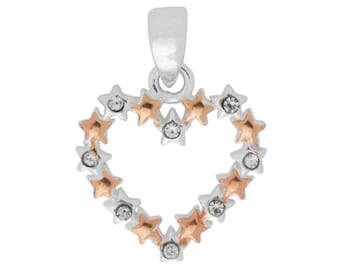 Two-Tone Star Heart Pendant – Sterling Silver & Rose Gold plated Celestial Necklace Charm