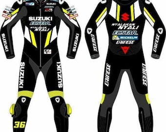SUZUKI | Motorbike Racing Leather Suit | MotoGP Motorcycle Cowhide Leather 1-Piece Suit | Custom Biker Racing Gear