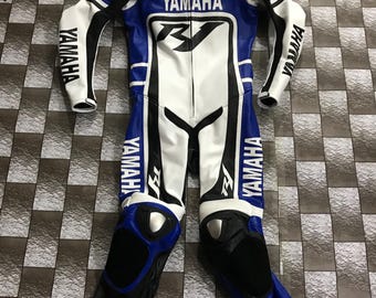 YAMAHA R1 | Motorbike Racing Leather Suit | MotoGP Motorcycle Cowhide Leather 1-Piece Suit | Custom Biker Racing Gear