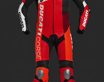 Ducati corse C6 | Combinaison en cuir de course de moto | Combinaison moto 1 pièce en cuir de vachette MotoGP | Équipement de course de motard personnalisé