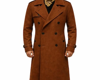 Handcrafted Suede Leather Trench Coat: Pale Rider Style