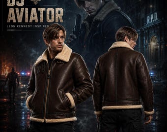Resident Evil Leon Kennedy-jas B3 | Schapenleer winter schapenvachtbontjas voor heren