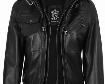 Handmade Lambskin Leather Bomber Jacket – Removable Hoodie,