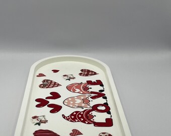 Oval Trinket Tray: Red and white valentine Jewelry Dish, 12" x 5"