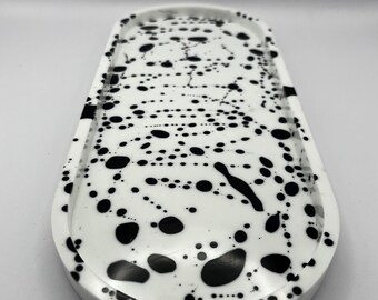 Oval Trinket Tray: Black & White Jewelry Dish, 12" x 5"