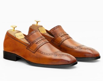 Mocassini Blake Penny, scarpe in pelle fatte a mano, mocassini Penny marroni, calzature casual eleganti