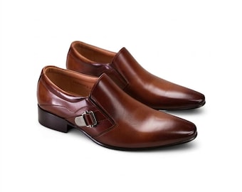 Handgefertigte braune Herren-Monk-Strap-Schuhe, Stiefeletten aus patiniertem Leder, elegante italienische Schuhe, Geschenk für Trauzeugen, Hochzeitsschuhe