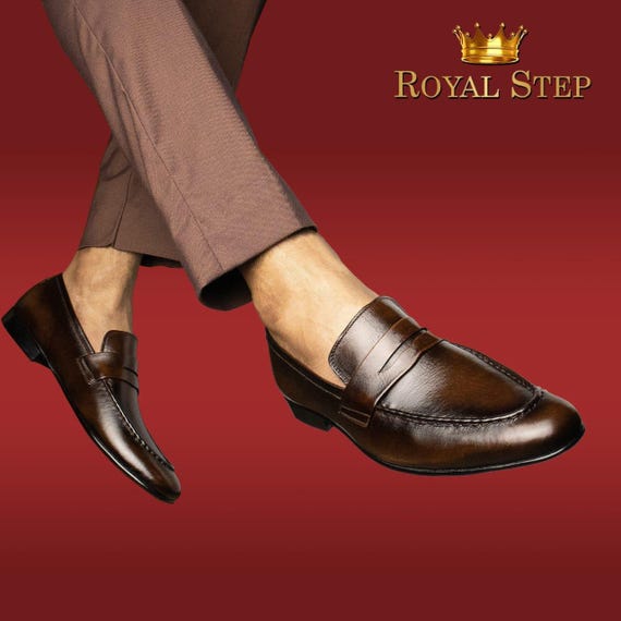 Leather Penny Loafers, Brown Handmade Loafers, Casual Loafers, Men's Leather Loafers, Unique Footwear Gift