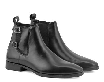Handmade Leather Ankle Boots, Double Strap Men's Boots, Leather Boots, Men's Footwear, Ankle Boots