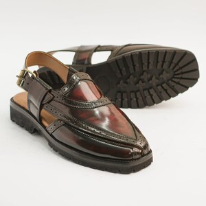 Men’s Bordeaux Peshawari chappal sandals, genuine leather, handcrafted traditional style, slip-resistant sole, daily comfort