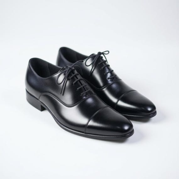 Handmade Leather Oxford Shoes, Black Cap Toe Oxfords for Men, Custom Dress Shoes, Formal Wedding Shoes, Classic Business Oxfords