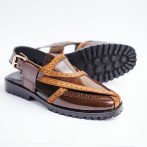 Men's Dark Brown Genuine Leather Peshawari Chappal Sandals, Traditional Style Comfort