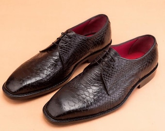 Handmade Python Embossed Leather Derby Shoes, Gift For Him