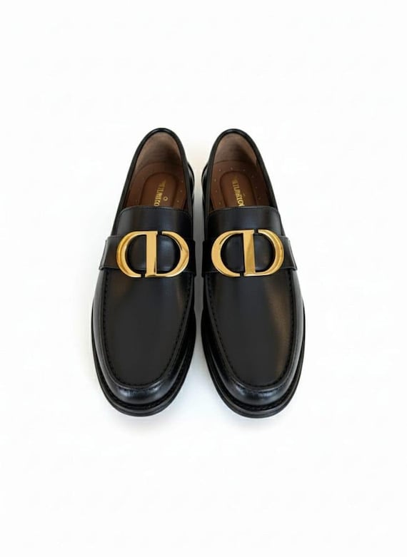 Handmade Black Leather CD Loafers, Leather Shoes, Men's Loafers, Classic Slip-On, Dress Shoes,