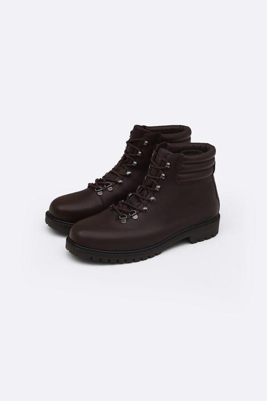 Dark Brown Leather Handmade Hiking Boots, Rugged Vibram Sole  display picture 3