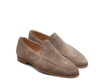 Mocasines de ante hechos a mano, zapatos casuales sin cordones para hombre