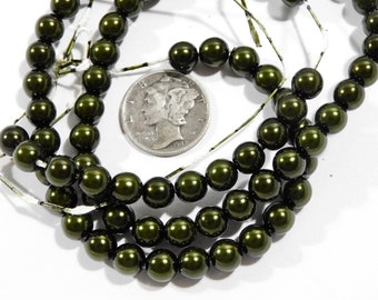 Dark Olivine 6mm Czech Pearls - 1 Strand