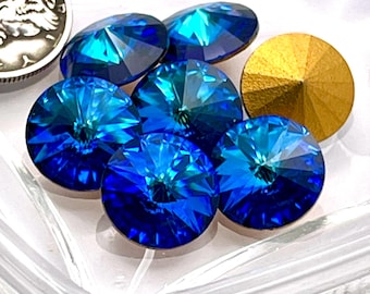 Bermuda Blau 12 mm Goldfolie (GF) Vintage Swarovski 1122 Rivoli Stein